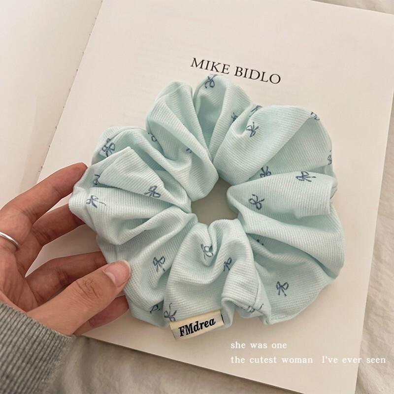 13cm Sunny Blue Bow Scrunchies Oversized Hair Bundle Headbands College Student Girls Cute Soft Rubber Bands Low Ponytail Holder