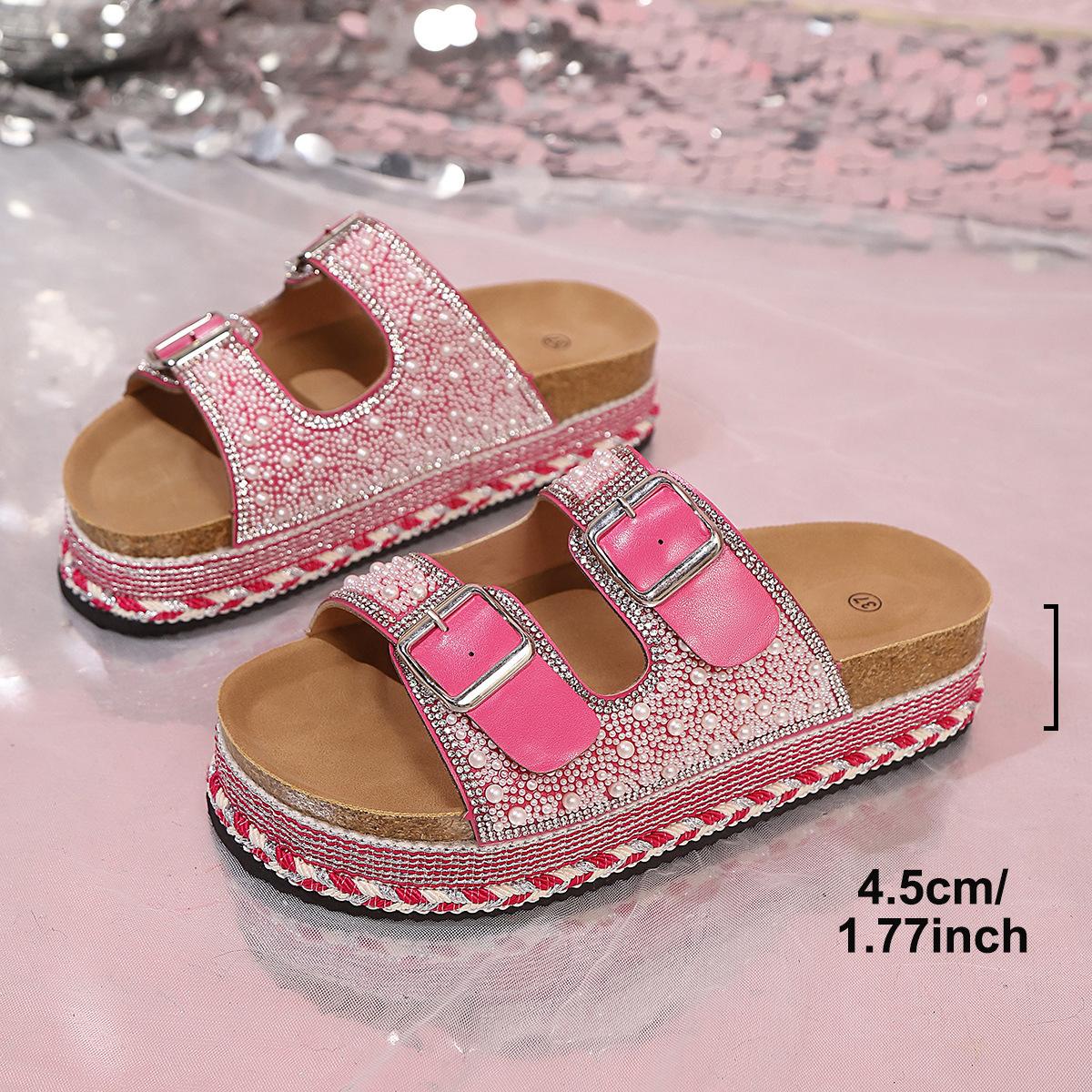 

Fashion 2025 Summer Fashion Pink Diamond Solid Color Round Toe Adult Sexy Women s Big Size 43 Sandals Casual Flats Comfortable Slippers 43