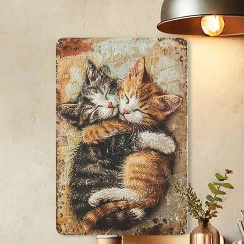 Vintage Metal Cat Wall Art Retro Decor Sign
