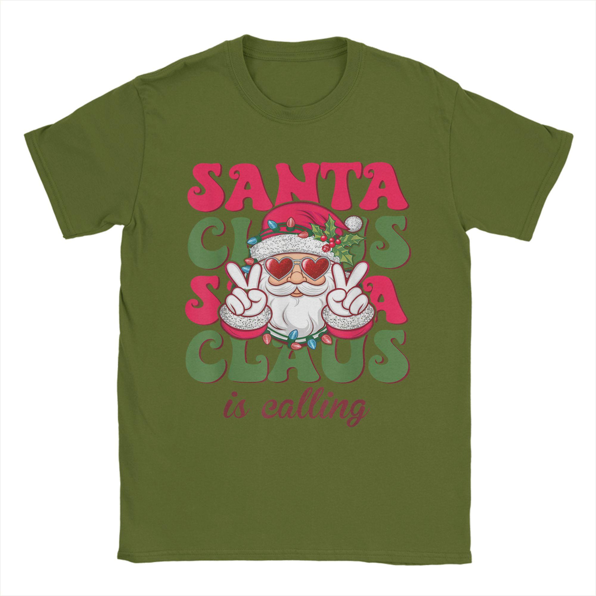 

Merry Christmas Santa Clause is Calling Ringing in Holidays Men T Shirts Fun Tee Shirt Short Sleeve Crew Neck T-Shirt Clothing 4XL