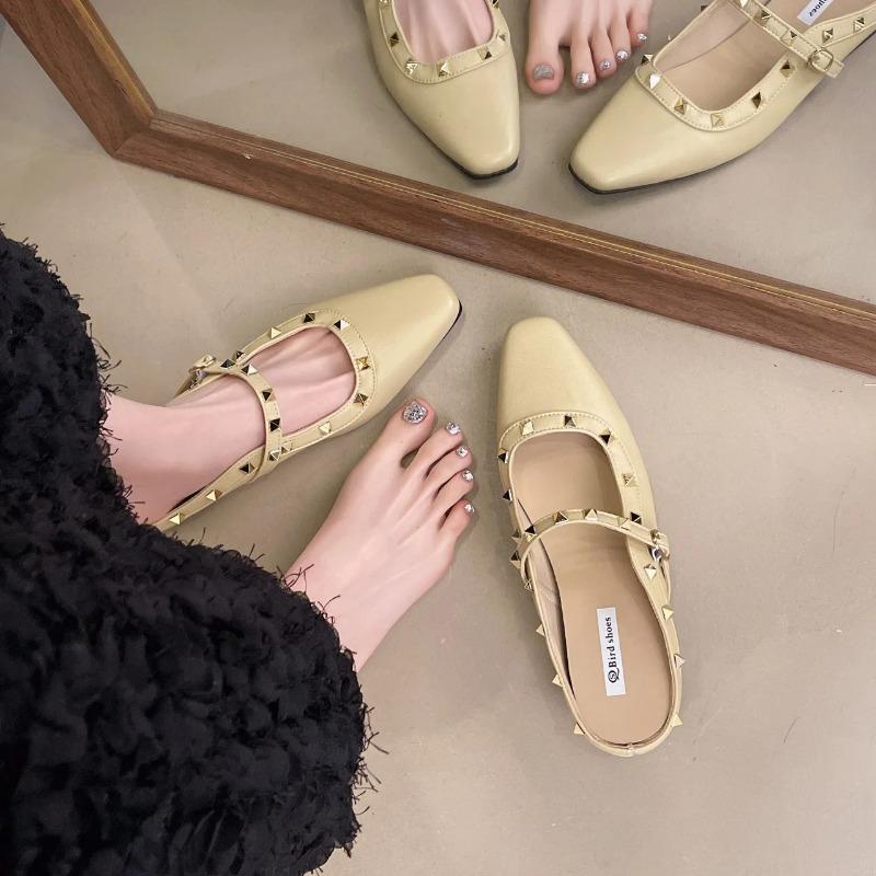 Fashion Cover Toe Shoes Increased Internal Low Rivet House Slippers Platform Slides Summer PU Rome Fabric Rubber Hoof Heels