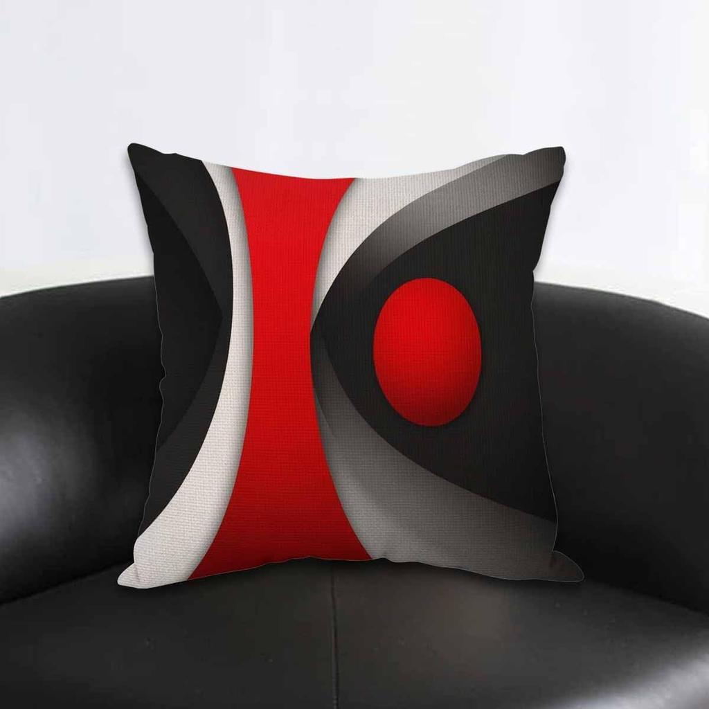 Modern Abstract Geometric Pillowcase, Red Black Circle Art Cushion Cover, Minimalist Home Decor, Living Room Sofa Throw Pillow