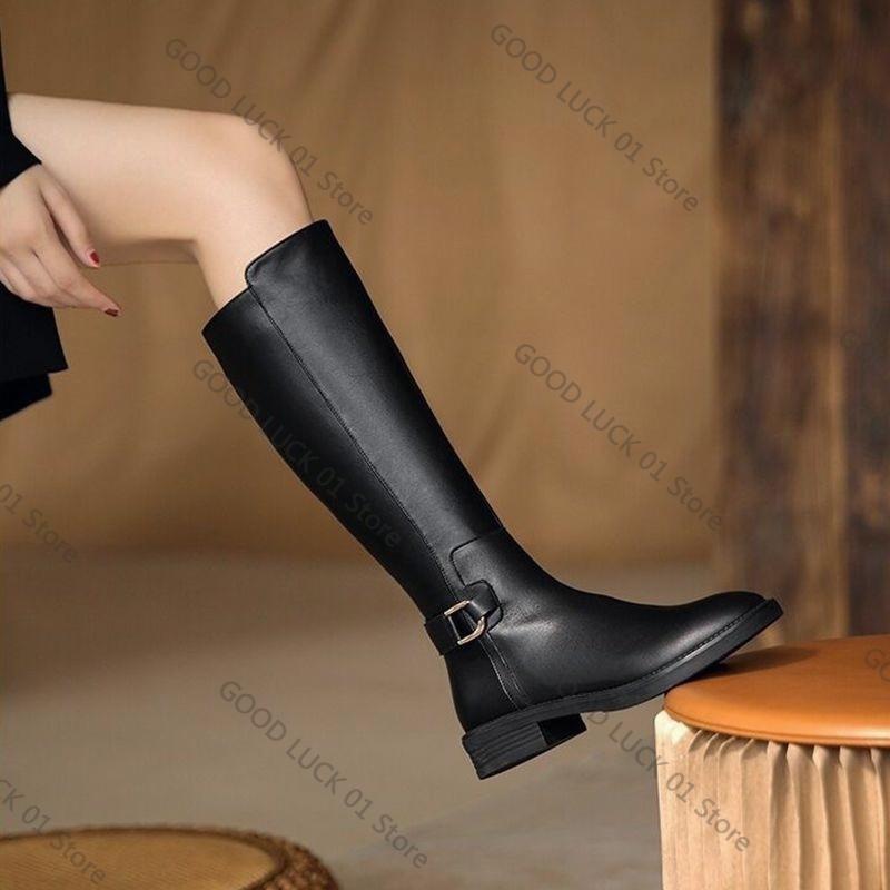 Fashion 2025 Autumn Winter Low Heel Women Knee High Boots Fashion Side Zippers Long Booties Zapatos De Mujer