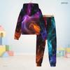 Kids Boys Girls Galaxy Smoke Printed Hooded Long Sleeve Sweatshirt Cuffed Pants Two Piece Set