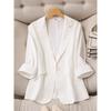 K-style Tencel Linen Professional Commute Ol White Shoulder Slim Looking Suit Collar Split 3/4 Sleeve Small Business Suit Coat
