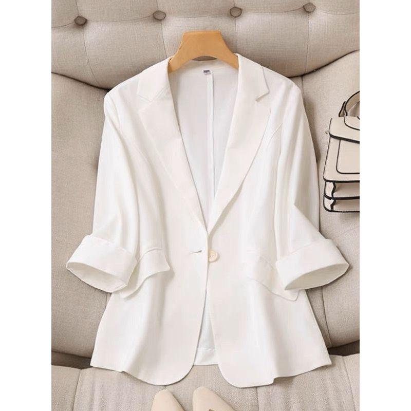 K-style Tencel Linen Professional Commute Ol White Shoulder Slim Looking Suit Collar Split 3/4 Sleeve Small Business Suit Coat