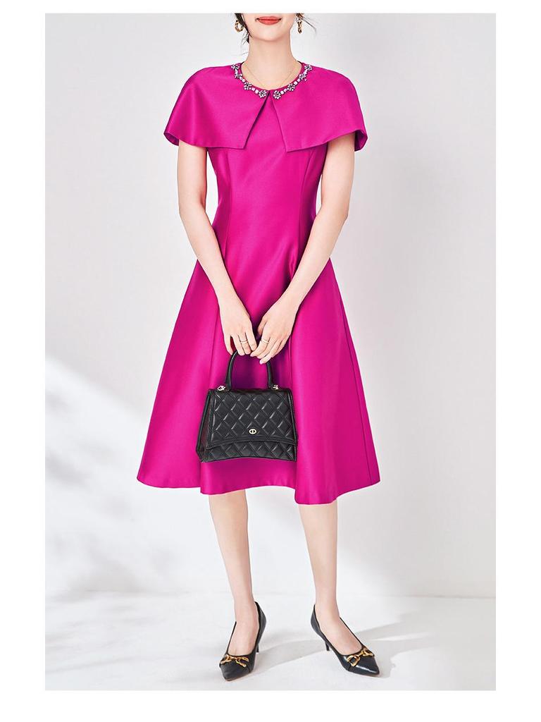 Elegant Sleeveless Cape Dress with Nail Diamond Detailing