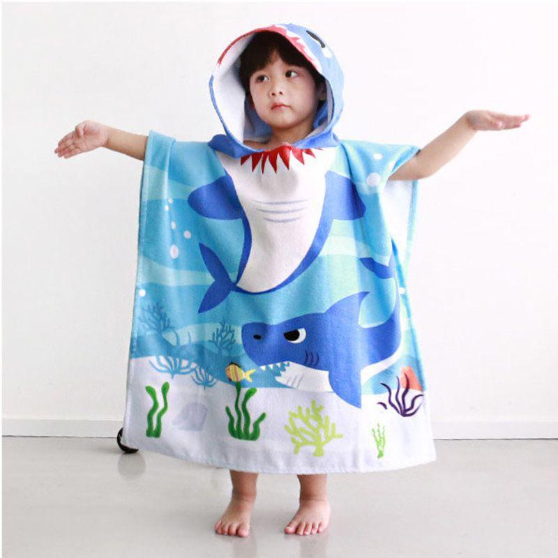 Kids Hooded Robes Bath Towel Super Absorbent Beach Shawl Boy Girl Swim Cartoon