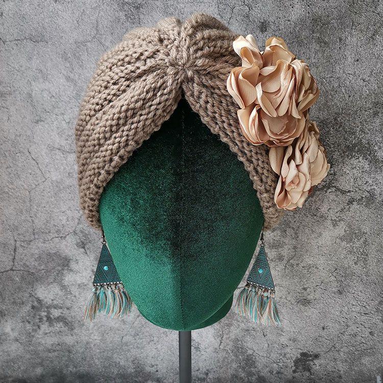 Spring and Summer Sweet Big Flower Headgear Retro Pullover Hat Female Dancing Confinement White Hair Headgear Travel Headscarf Hat