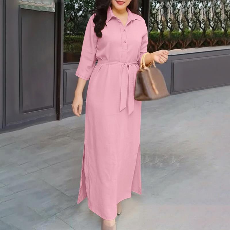 ZANZEA Women Casual Turn Down Collar Loose Long Sleeve Shirt Dress