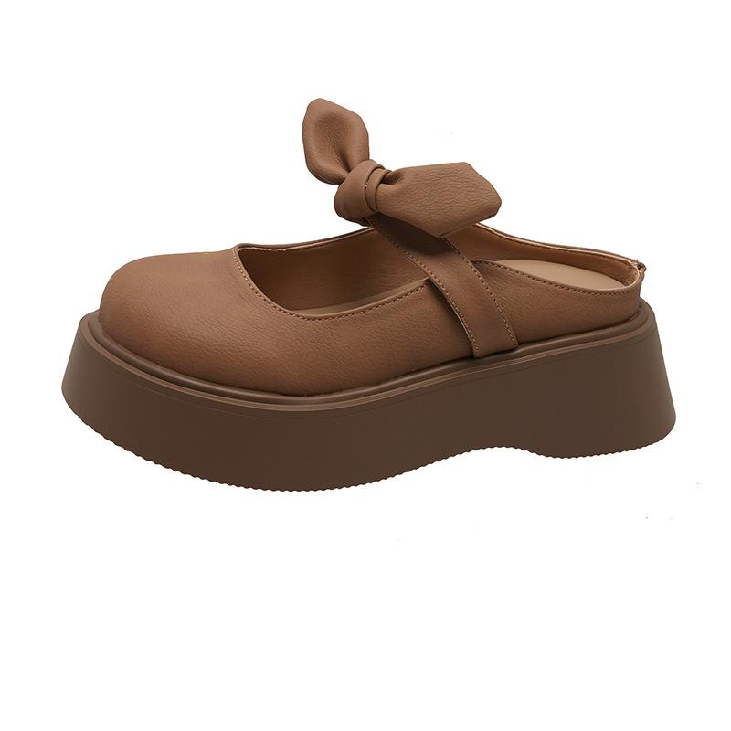French bow bag head half slippers women's outer wear 2025 new spring and summer thick bottom with skirt Mary Jane sandals