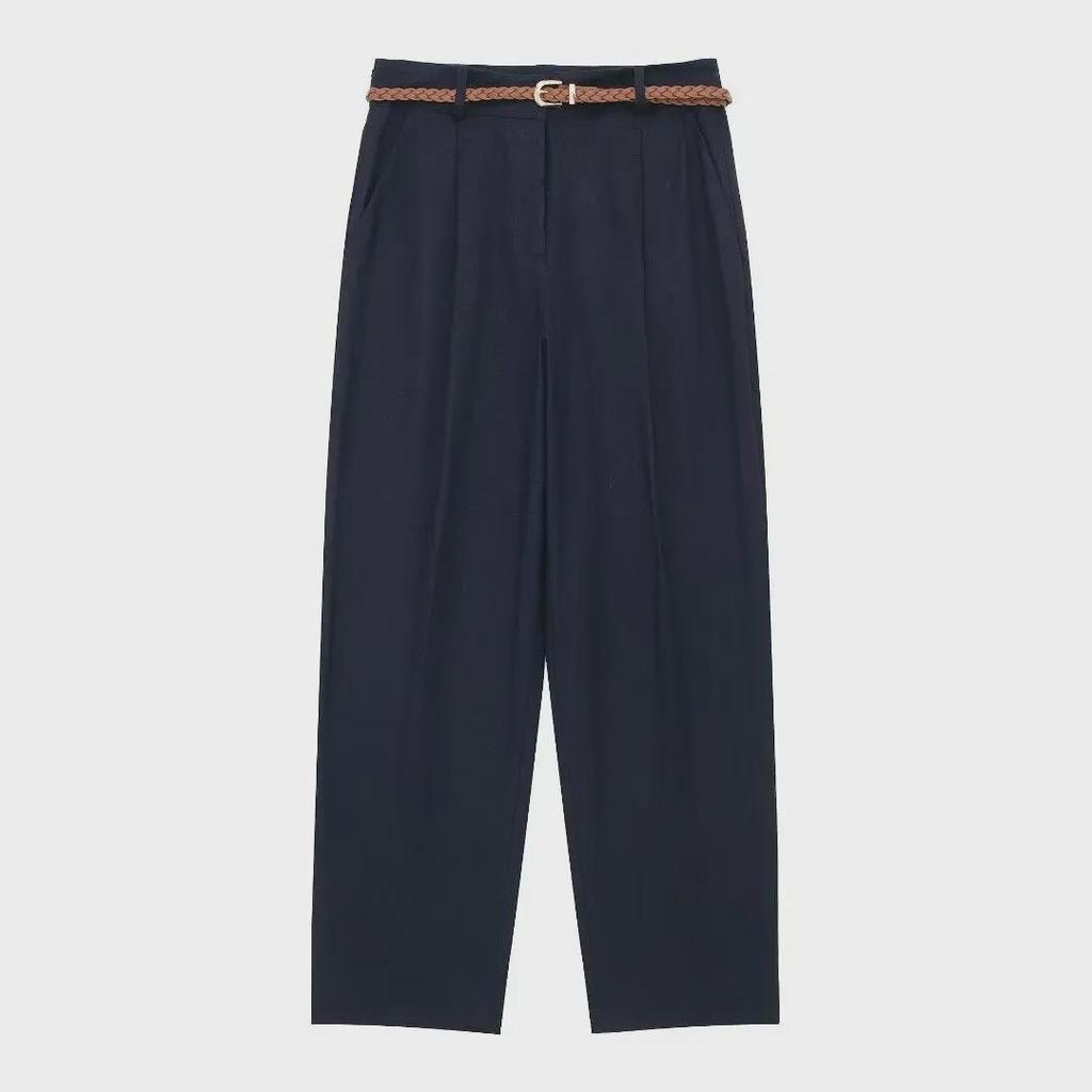 2024 Καλοκαίρι Ευρωπαϊκό & Αμερικάνικο Στυλ Ψηλόμεσο Λινό Μίγμα Ρετρό Ίσιο Παντελόνι για Γυναίκες