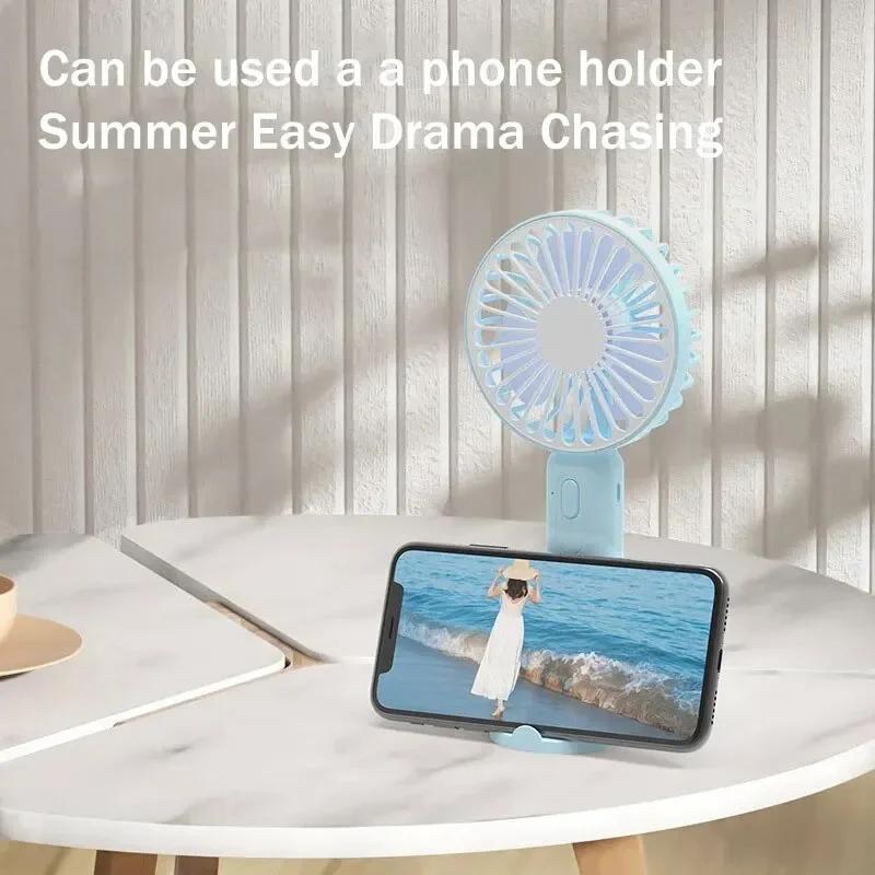 

1pc New Portable Fan Office Desktop Multifunctional Folding Headed Small Electric Fan USB Mini Portable High Wind Pocket Fan