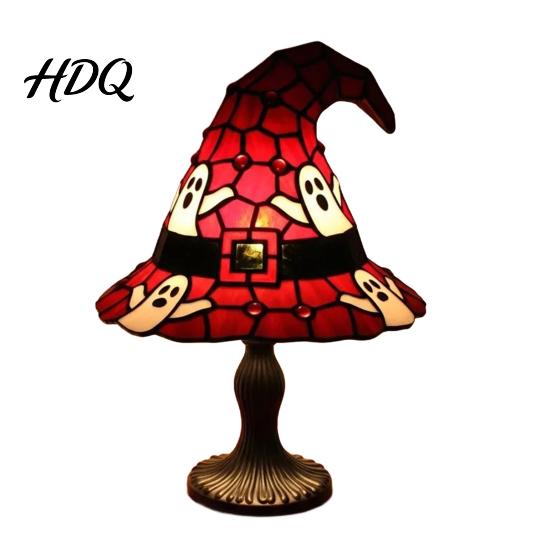 Resin Witch Hat Decoration Stained Glass Lamp, Handcrafted Retro USB Powered Gothic Warm Glow Desk Lamp Wizard Hats Night Light, Halloween Home Decor