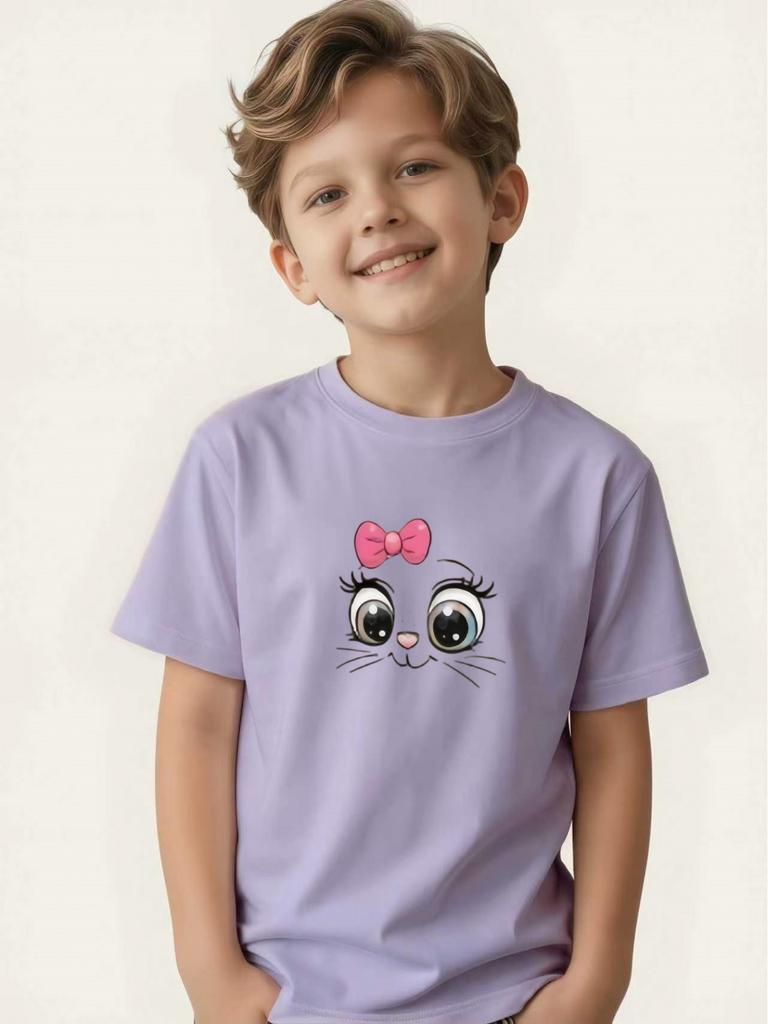 Soft Cute Big-eyed Cat Boy T-shirt Summer Short-sleeved Children's Trendy Cool Cute Versatile Top