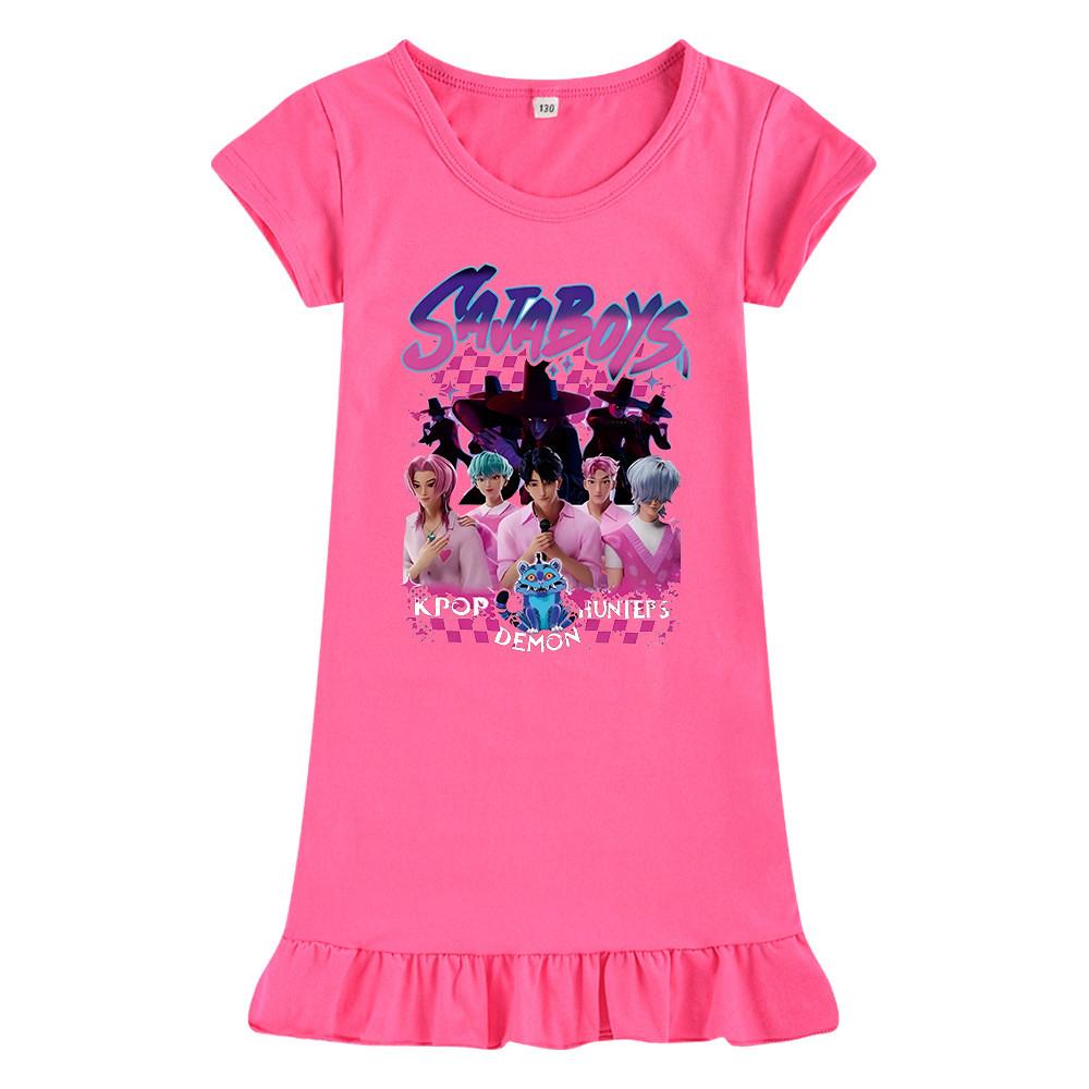 M1229 Kinder Mädchen Sajaboys Kpop Rumi Zoey Mira Print Kurzarm Rüschenkleid