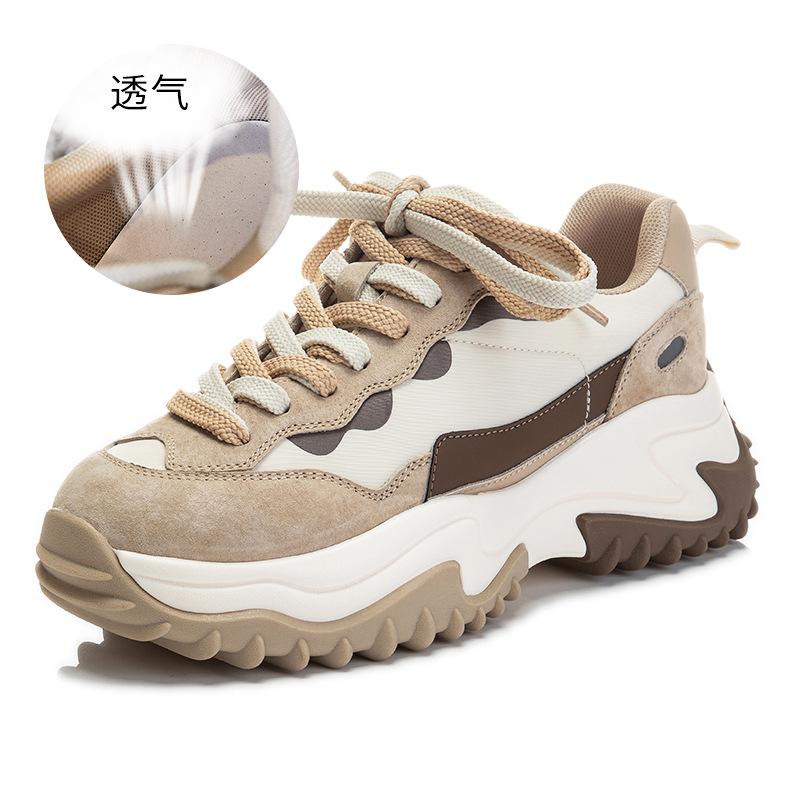 Schuhe Damen 2025 Frühling neue dicksohlige erste Schicht Schweinsleder Dad-Schuhe Damen Freizeit Reise Leder Damenschuhe