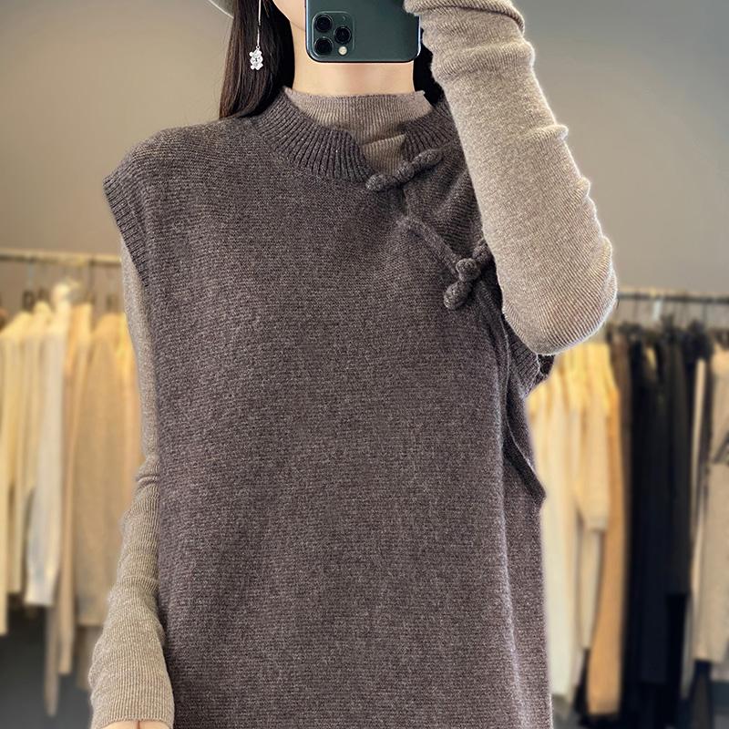 Dámské kašmírové šaty bez rukávů Qinghe kašmír 70% vlna 30% kašmír dámské podzimní a zimní kašmírové šaty měkké a teplé