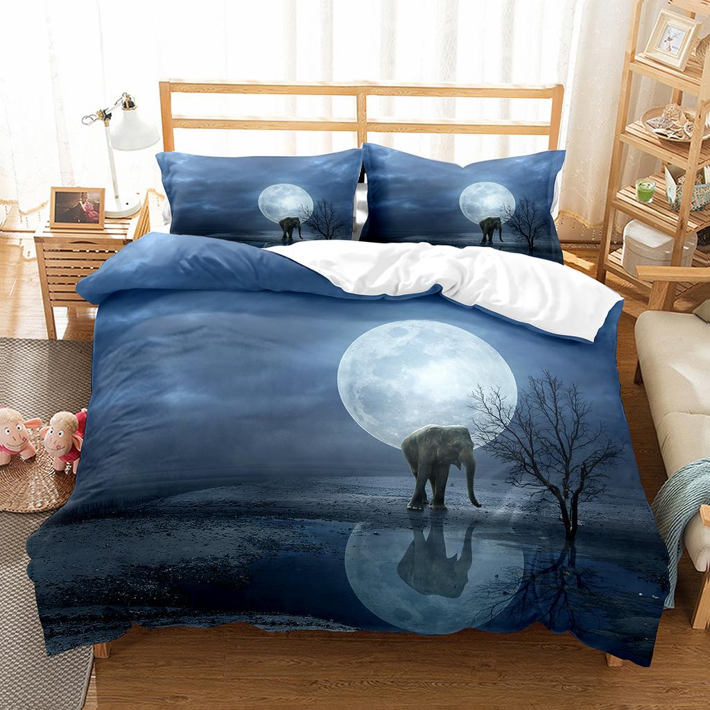 Colourful Cartoon Elephant Duvet Cover Set King Queen Size for Kids Boys Girls Bedding Set Cute Wild Animals Comforter Cover