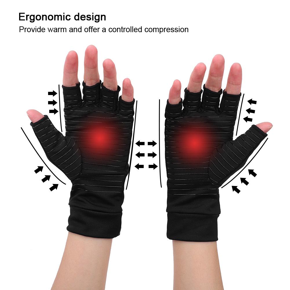 1 Pair Open Finger Arthritis Compression Gloves Copper Infused Content Therapy Gloves