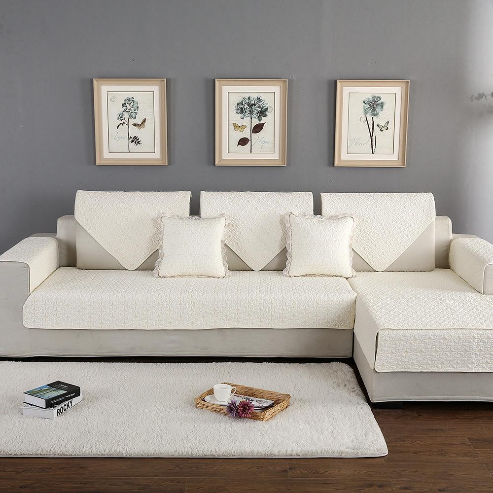 Modern Simple Fabric Sofa Cushion European Cotton Embroidery Four Seasons Universal Sofa Towel Slipcover Non-Slip Cushion