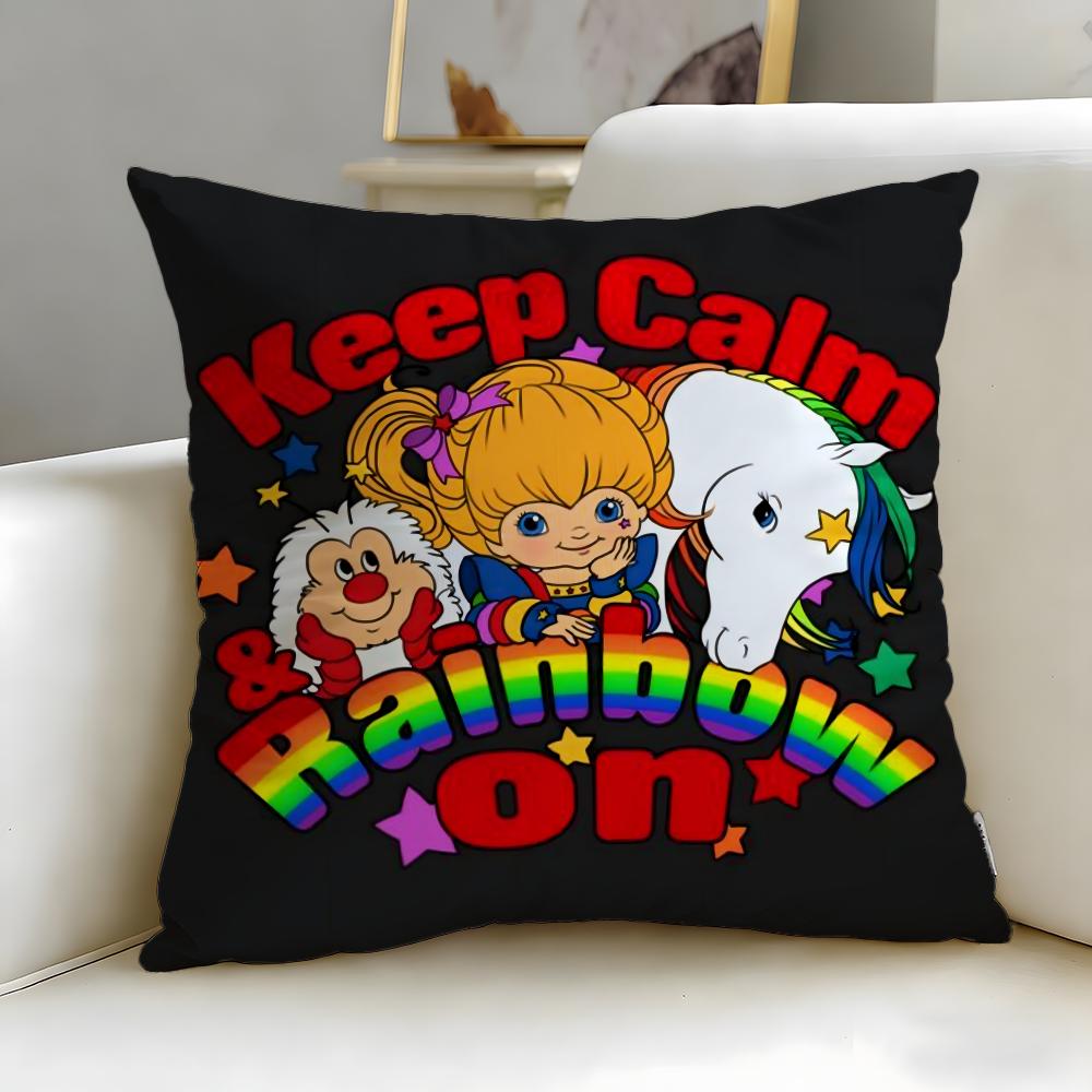 Classic Cartoon Rainbows Brite Cushion Cover Soft & Easy-Wash Pillow Case – Versatile for Couch, Bed, Travel and Office