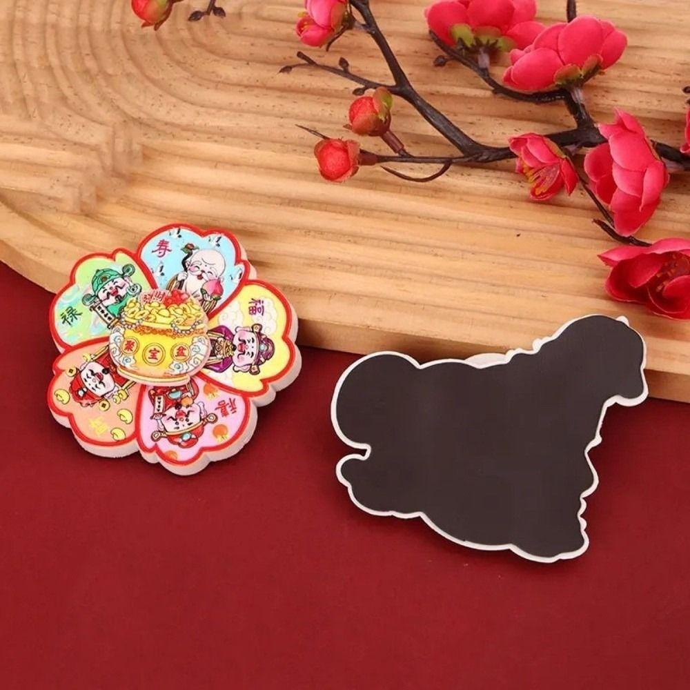 3D Rotating Refrigerator Magnets Cartoon Chinese Style Magnetic Sticker Decorative God Of Wealth Lucky New Year Sticker Ornament
