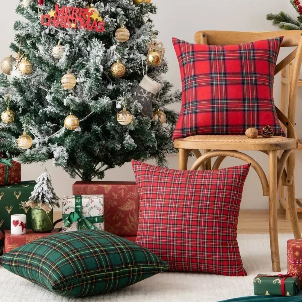 45x45cm 30x50cm Square Pillow Cases Christmas Scottish Tartan Plaid Cushion Covers Bed Sofa Pad Party Decor Throw Pillow Cover