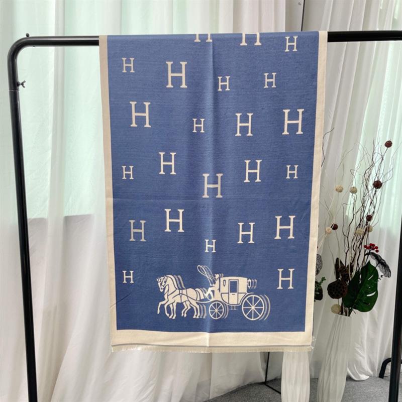 Autumn and Winter H Carriage Medium and Long Imitation Cashmere Scarf Korean Version Retro Scarf Thickened Warm Women's Shawl