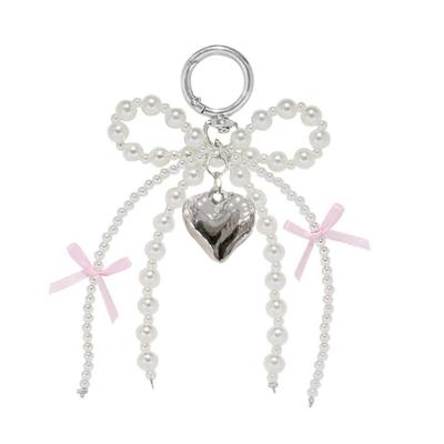 Elegant Pearls Bowknot Heart Charm Pendant Bag Decoration Bows Keychain Keyring Ornament Fashion Accessory For Women