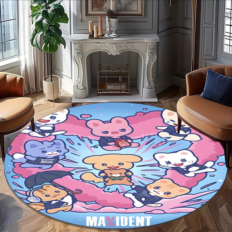 1pc Kpop Team4 Print Round Carpet Chair Round Carpet Suitable for Bedroom Living Room Home Decorative Carpet