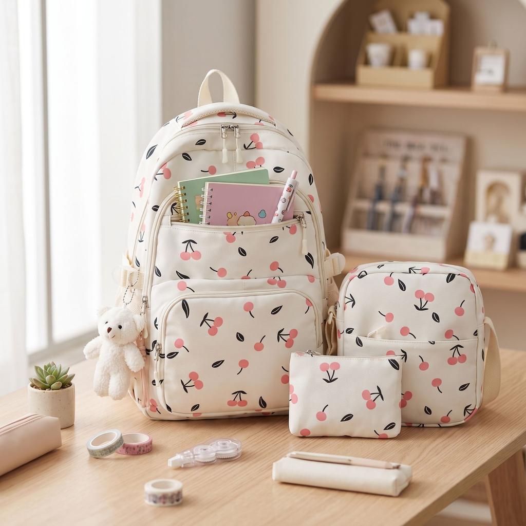 Zaino da Bambina Set da 3 Pezzi con Stampa Floreale Design Carino alla Moda per la Scuola