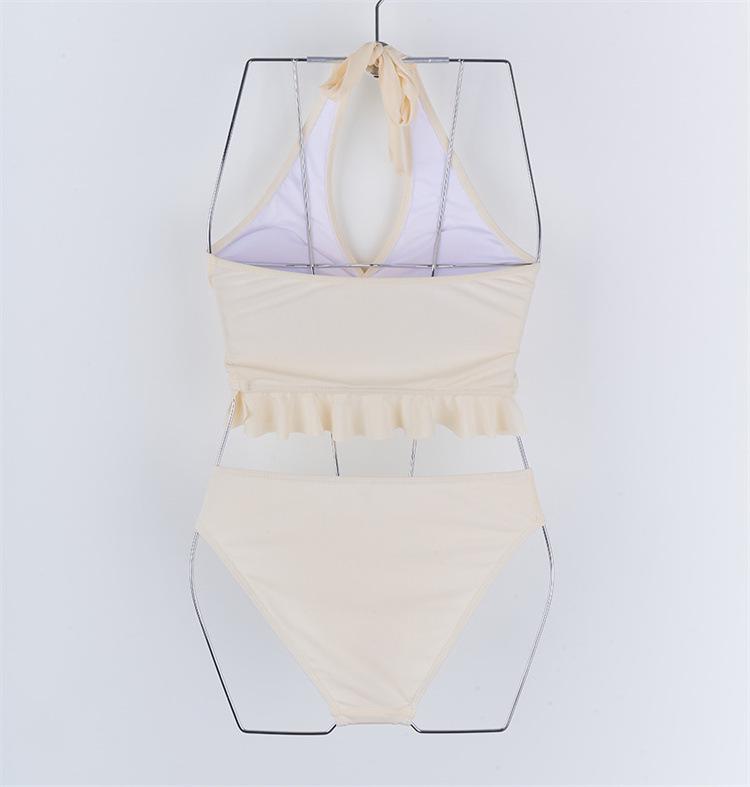 Damen Sexy Split Badeanzug: Trägerloses Zweiteiler-Set mit Rüschen und High-Waist-Langrock - Ideal für den Urlaub