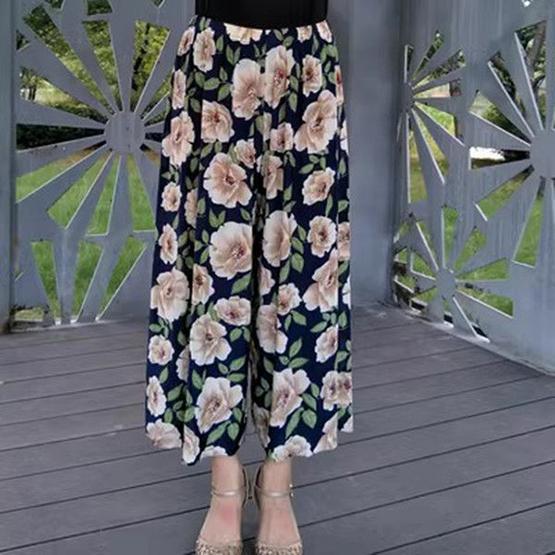 

WTEMPO Жіночі весна літо осінь широкі брюки-кюлоти великого розміру на резинці з високою талією вільні повсякденні тонкі укорочені штани з квітковим принтом One Size