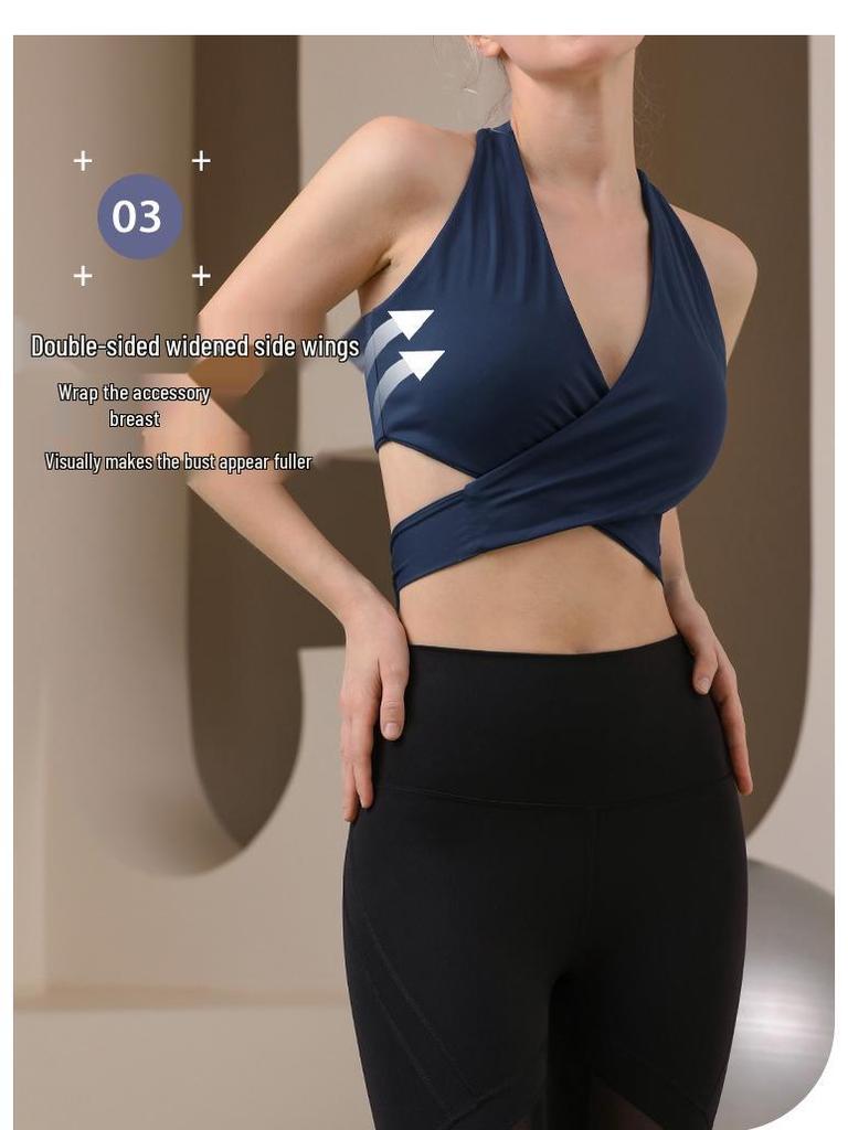 V-Neck Cross-Border Bandage Sports Bra – Shockproof, Gathered Back for Yoga & Running