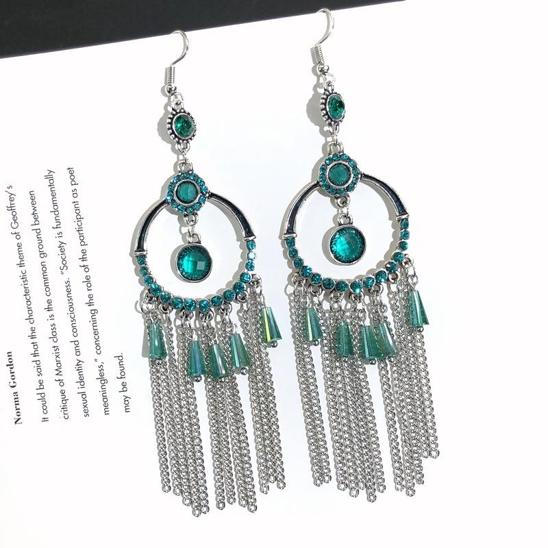 Retro crystal fringed earrings femininity versatile personality long earrings fashion court earrings