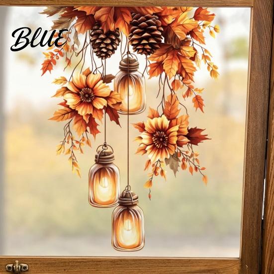 Decorative Holiday Window Maple Leaf Thanksgiving Clings Static Film Fall Autumn Pumpkin Floral Glass Reusable Stickers Decals Removable Harvest