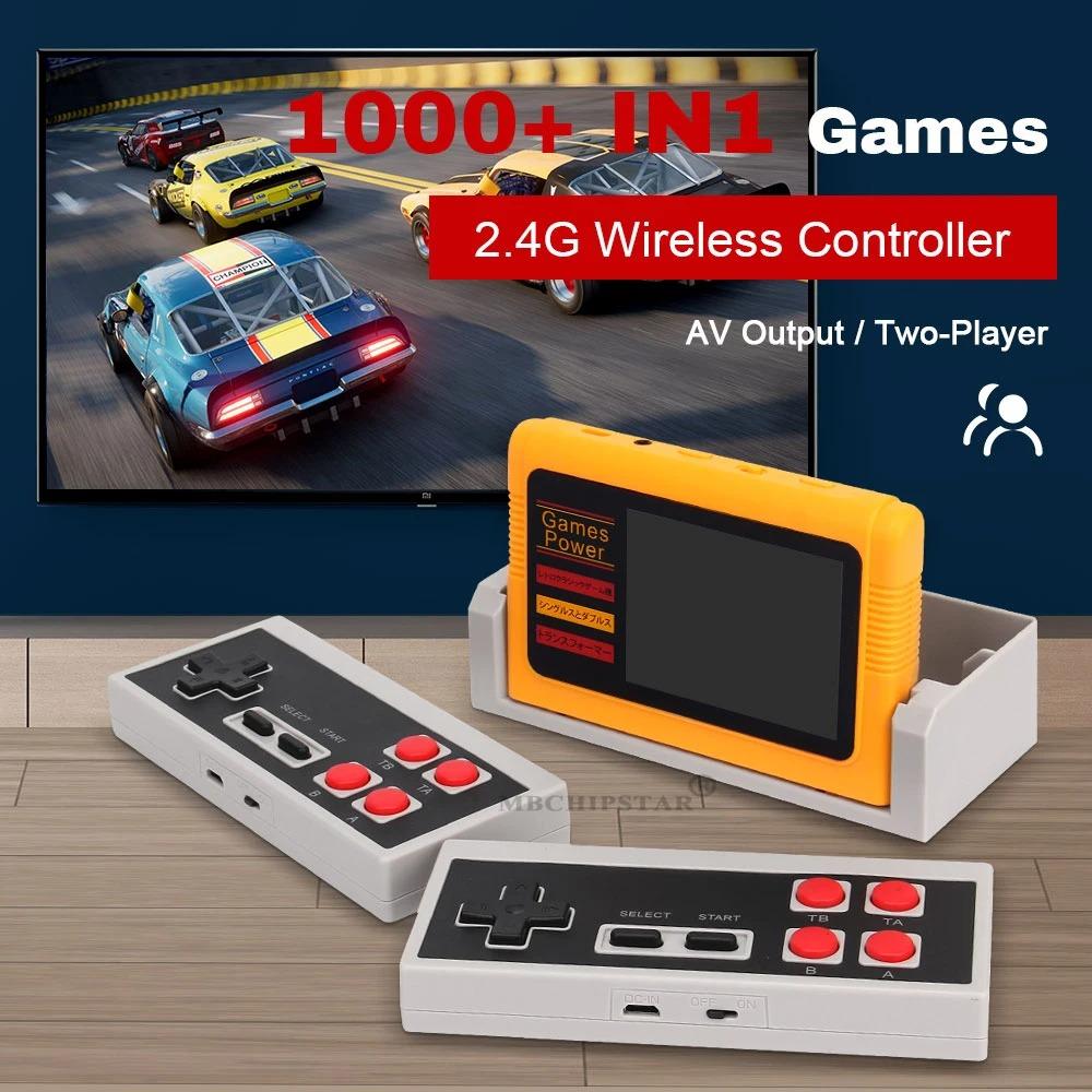 Retro Game Console 3'' Screen, Built-in 1000 Classic Games and 2 Wireless Controllers, Support TV Connection & Double Play, Handheld Cassette Game