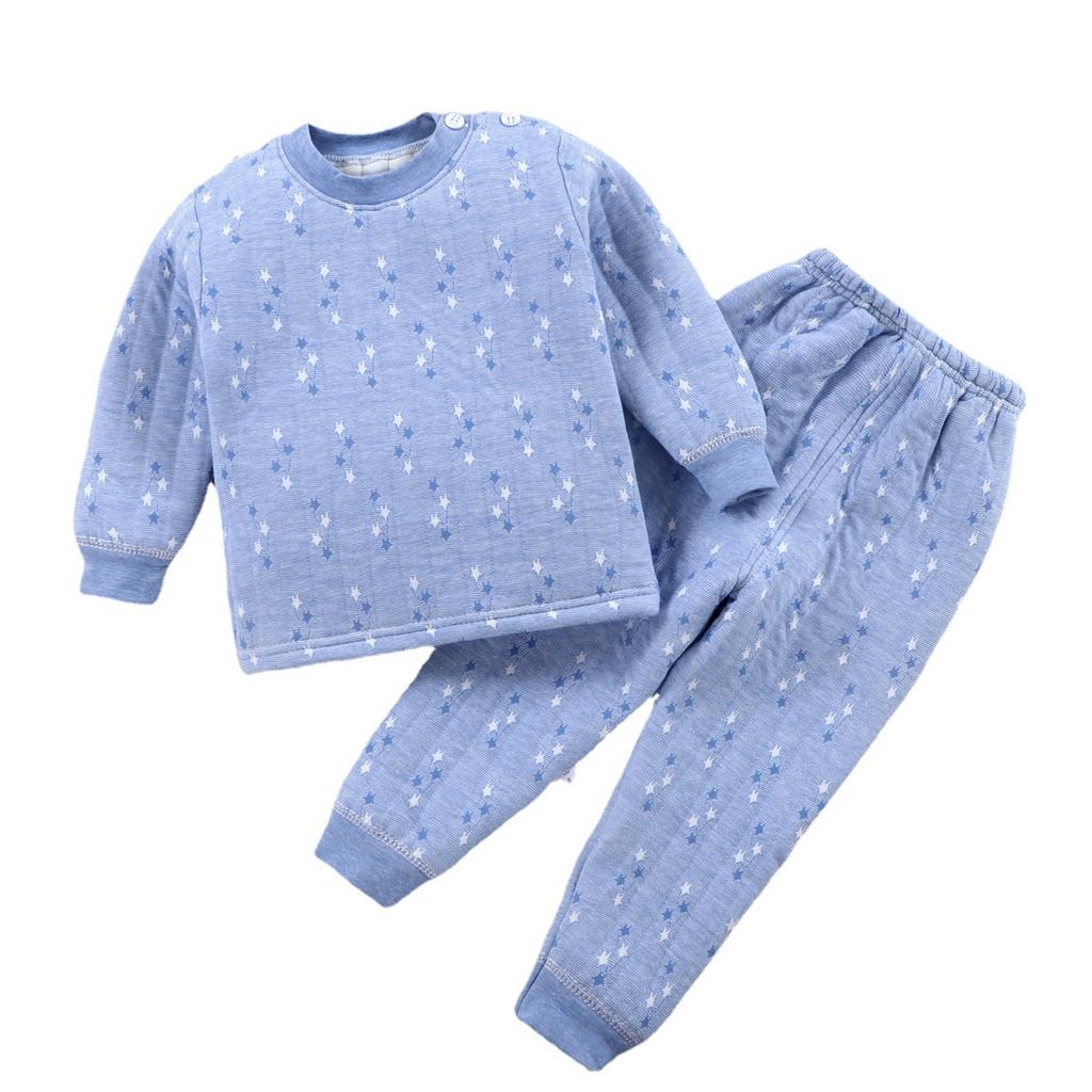 Autumn And Winter Children'S Thermal Underwear Set, Three-Layer Wired Cotton Thickened Baby Pajamas, Pure Cotton Loungewear Two-Piece Set