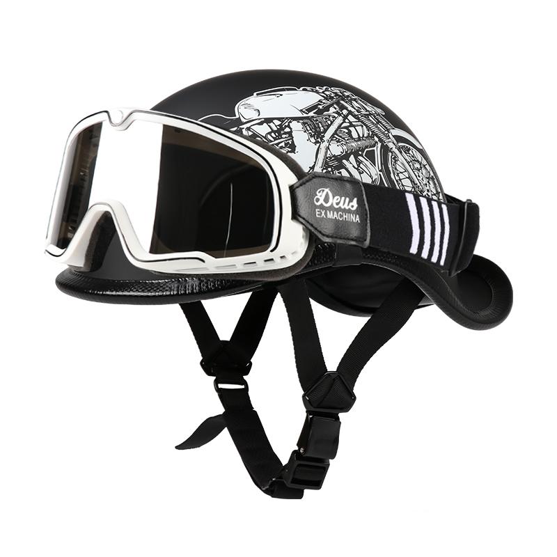 VGV Motorcycle Half Helmet Goggles Included Electric Vehicle Bike Riding Locomotive for Cruiser Retro Man Women Scooter Street
