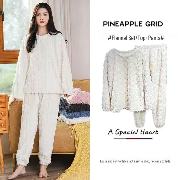 

Winter 2023 Solid Color Jacquard Pajamas Set - Women s Thick Warm Loungewear for Couples S [suggested 80-120 lbs]