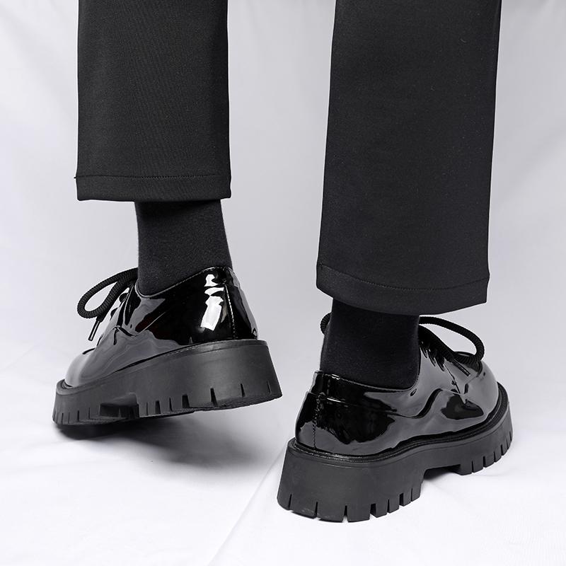 Fashion New Solid Color Men's Thick-Soled Lace-Up Casual Shoe Round-Toed Comfortable British-Style Business Shoe Anti-Slip Walking Shoes