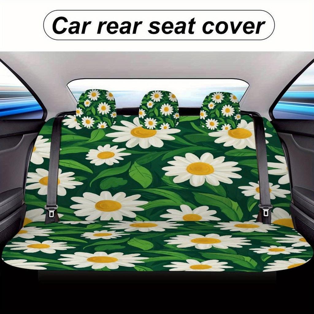 Daisy Pattern Themed Car Seat Covers Set For Most Cars, Fashionable Decorative Car Seat Protector Covers Full Set, Universal Car