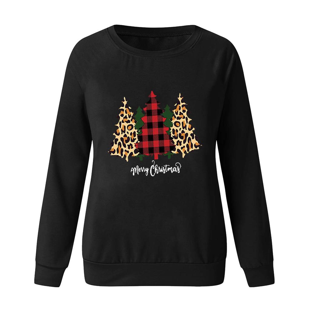 Women's Casual Fashion Christmas Print Long Sleeve O-Neck Pullover Top