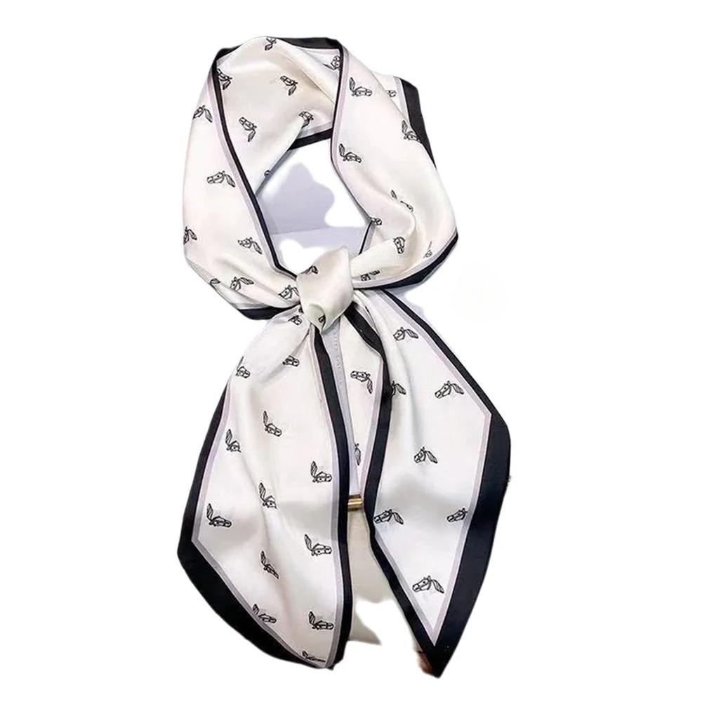 

150X14Cm Retro Horse Head Print Streamer For Women New Satin Fashion Angle Scarf Thin Long Scarf Tied With Streamer