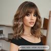 Synthetic Short Wavy Brown Wigs with Bangs Women Layered Hair with Dark Roots Daily Party Costume Heat Resistant Fibre