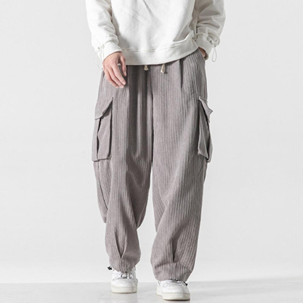 

Autumn Casual Men s Pants Korean Version Corduroy Solid Color Overalls Street Wide-leg Pants Trend Large Size All-match Pants 5XL сірий