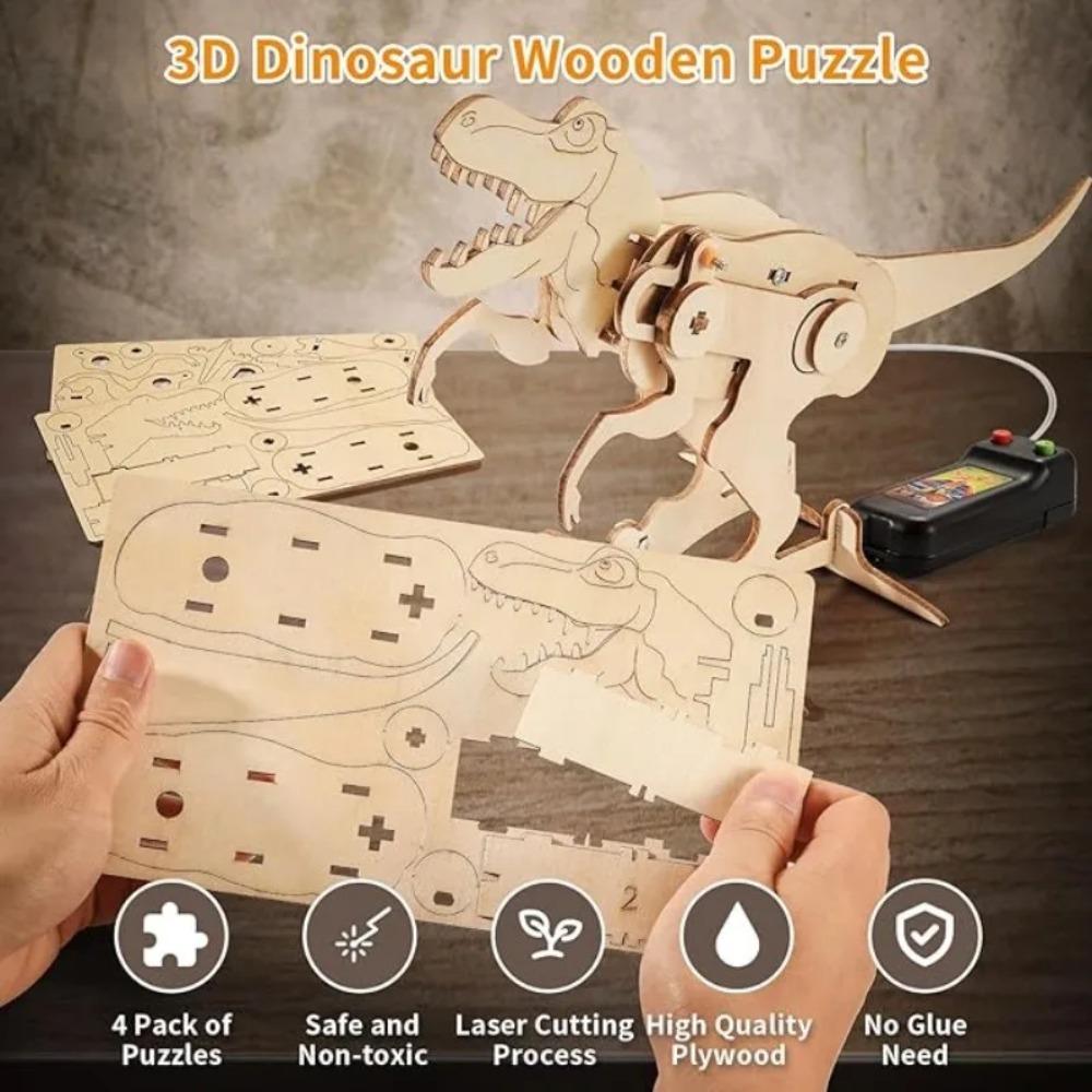 1/4PCS Dinosaur STEM Toys for Kids 3D Wooden Puzzle Model Robot Model Kit DIY Educational Science Building STEM Projects Gift