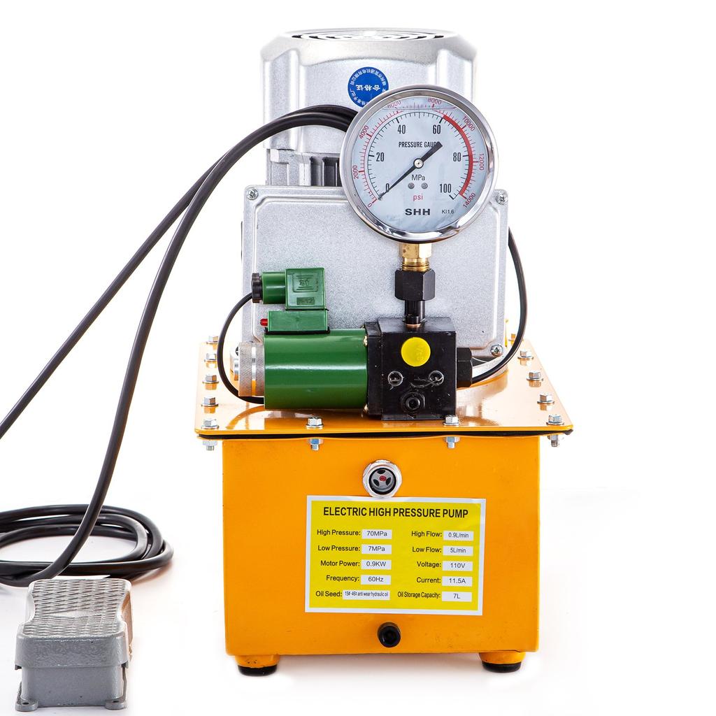 VEVOR Hydraulic Electric Pump, 750W Hydraulic Driven Pump, 70 MPa(10152 PSI) Single Acting, 220V, Solenoid Pedal, 7L Hydraulic Power Pack Cylinder