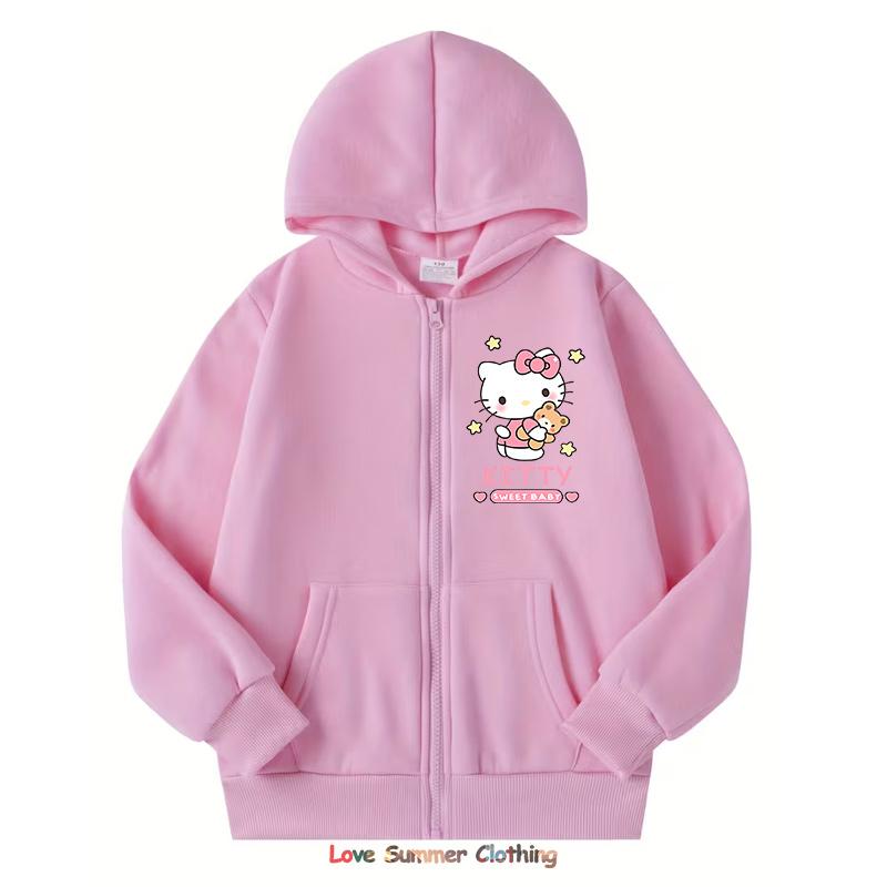 

2 шт. Куртка с капюшоном с принтом кошки для девочек, комплект спортивных брюк Куроми, мягкая толстовка на молнии с карманами, повседневный наряд с длинным рукавом для весны и осени для улицы 140CM